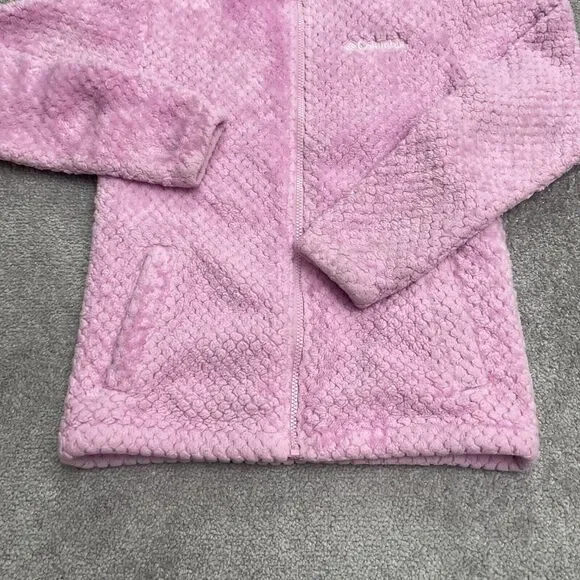 Columbia Fire Side Sherpa Jacket Gils Large Pink Full Zip Pocket Outdoor Hiking